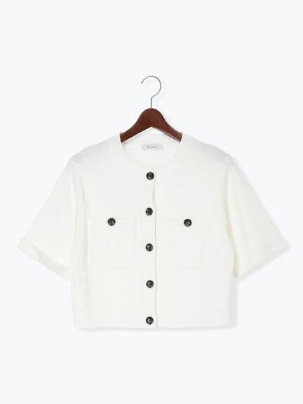 【調温】14G総針ハーフスリーブニットジャケット（オフホワイト/ブラック/ブラウン）｜Te chichi（テチチ）通販