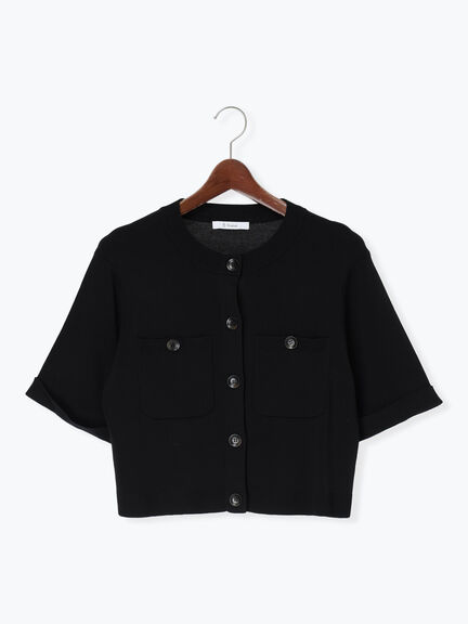 【調温】14G総針ハーフスリーブニットジャケット（オフホワイト/ブラック/ブラウン）｜Te chichi（テチチ）通販