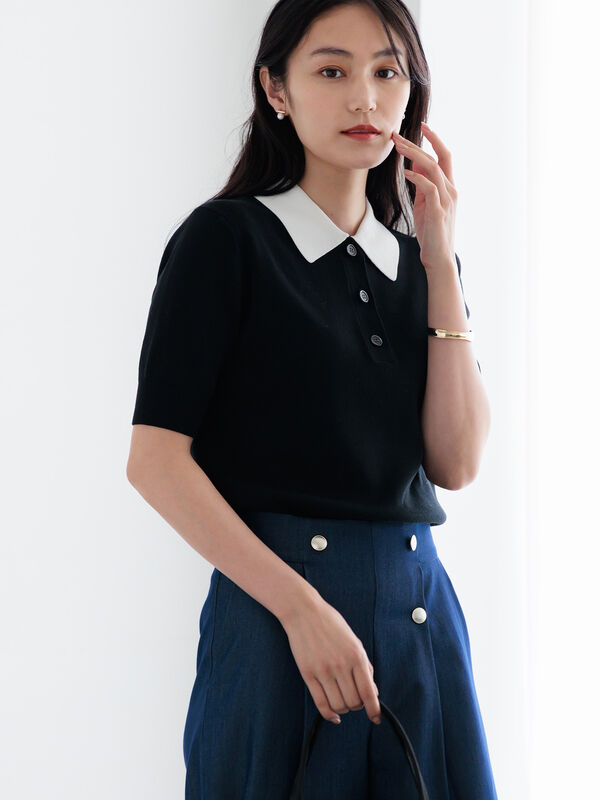 【調温】ハーフスリーブニットポロ（ブラック）｜Te chichi（テチチ）通販