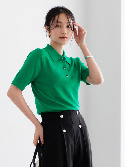 【調温】ハーフスリーブニットポロ（グレー/ブラック/グリーン）｜Te chichi（テチチ）通販