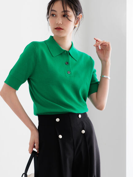 【調温】ハーフスリーブニットポロ（グレー/ブラック/グリーン）｜Te chichi（テチチ）通販