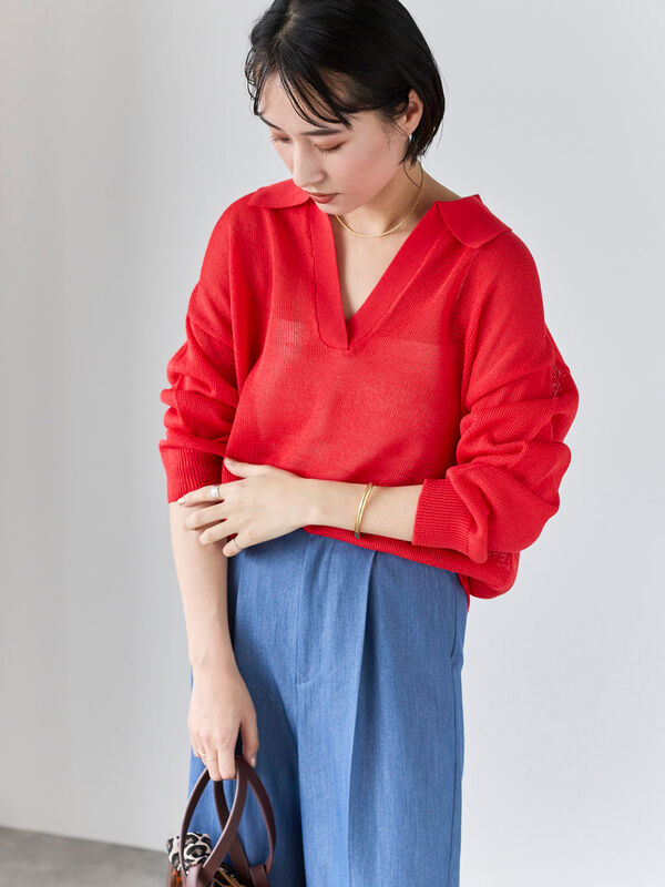 セール】 メッシュスキッパーポロニット（ブラック/レッド/ベージュ