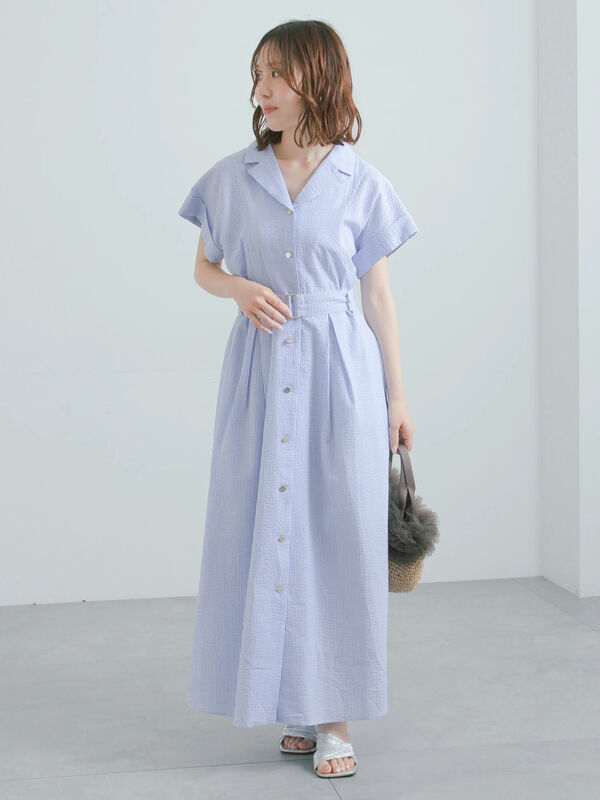 セール】 綿サッカーワンピース《2026 SUMMER LOOK item》（サックス
