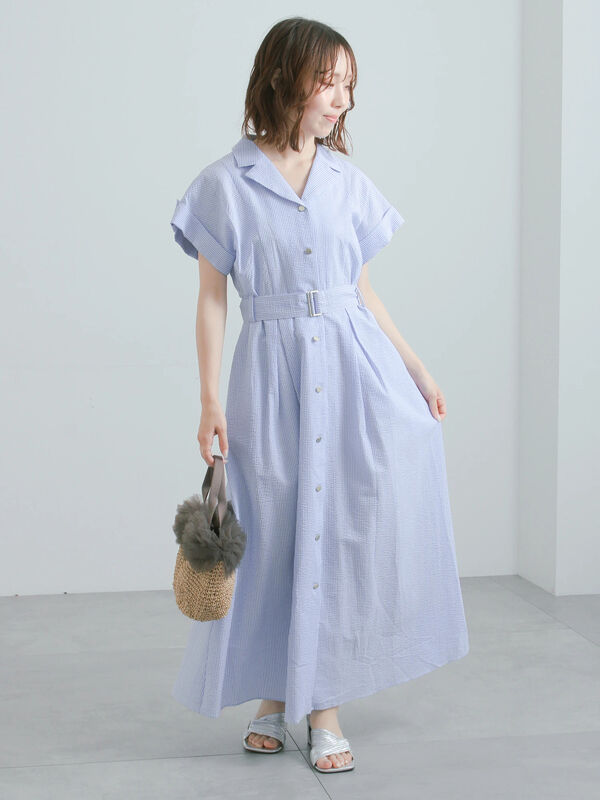 セール】 綿サッカーワンピース《2026 SUMMER LOOK item》（サックス