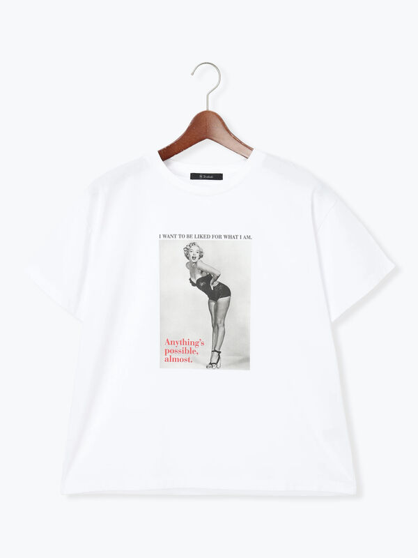 セール】 マリリンモンローモノクロフォトTシャツ（オフホワイト