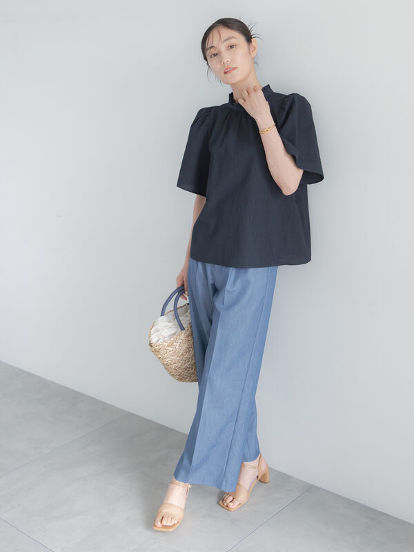 アドーア フレアスリーブカットソー 紺 ネイビー 春服夏服 綿 5分袖 GOLDJAPAN（ゴールドジャパン） 大きいサイズレディース トップス