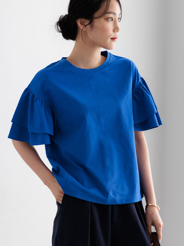 セール】 【接触冷感/遮熱/吸水速乾】フリルスリーブビッグTシャツ