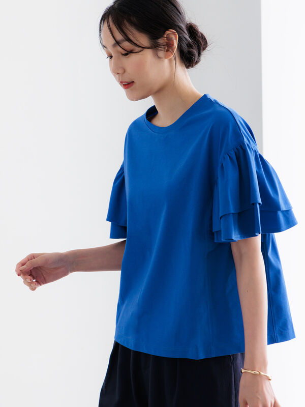 期間限定】 【接触冷感/遮熱/吸水速乾】フリルスリーブビッグTシャツ