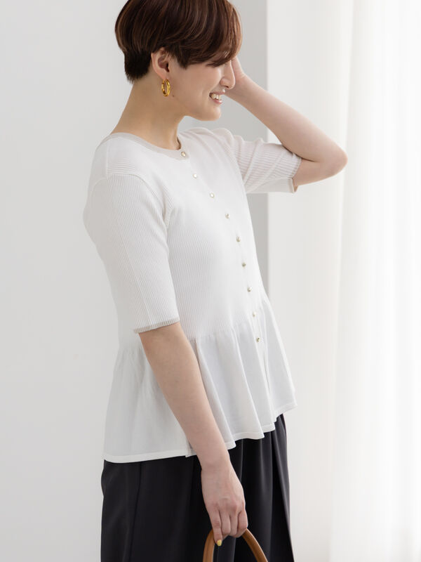 【調温】ペプラムハーフスリーブニット（オフホワイト）｜Te chichi（テチチ）通販