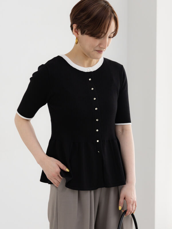 【調温】ペプラムハーフスリーブニット（ブラック）｜Te chichi（テチチ）通販