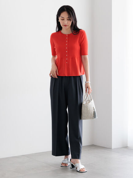 【調温】ペプラムハーフスリーブニット（オフホワイト/ブラック/オレンジ）｜Te chichi（テチチ）通販