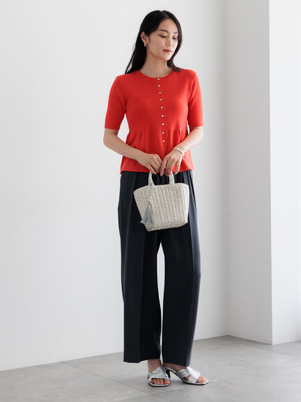 【調温】ペプラムハーフスリーブニット（オフホワイト/ブラック/オレンジ）｜Te chichi（テチチ）通販