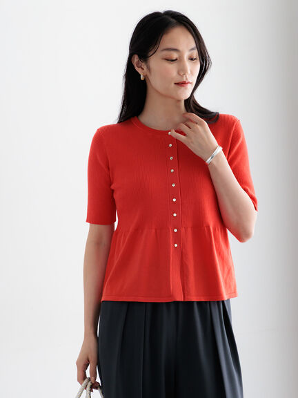 【調温】ペプラムハーフスリーブニット（オフホワイト/ブラック/オレンジ）｜Te chichi（テチチ）通販