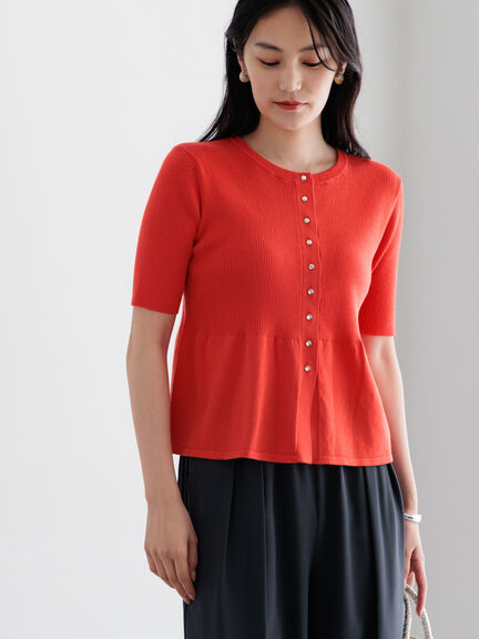 【調温】ペプラムハーフスリーブニット（オフホワイト/ブラック/オレンジ）｜Te chichi（テチチ）通販