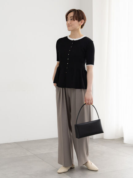 【調温】ペプラムハーフスリーブニット（オフホワイト/ブラック/オレンジ）｜Te chichi（テチチ）通販