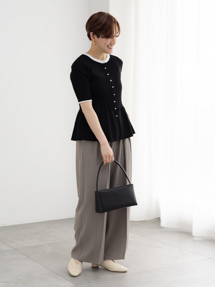 【調温】ペプラムハーフスリーブニット（オフホワイト/ブラック/オレンジ）｜Te chichi（テチチ）通販