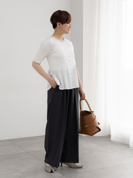 【調温】ペプラムハーフスリーブニット（オフホワイト/ブラック/オレンジ）｜Te chichi（テチチ）通販