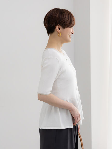 【調温】ペプラムハーフスリーブニット（オフホワイト/ブラック/オレンジ）｜Te chichi（テチチ）通販