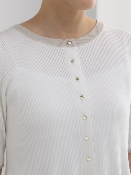 【調温】ペプラムハーフスリーブニット（オフホワイト/ブラック/オレンジ）｜Te chichi（テチチ）通販