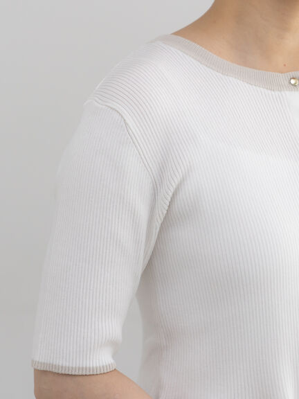 【調温】ペプラムハーフスリーブニット（オフホワイト/ブラック/オレンジ）｜Te chichi（テチチ）通販