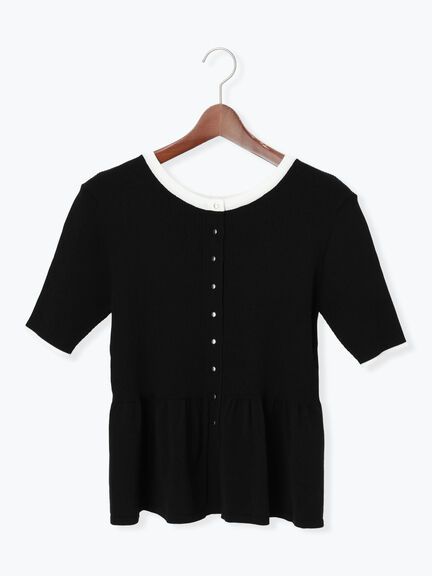 【調温】ペプラムハーフスリーブニット（オフホワイト/ブラック/オレンジ）｜Te chichi（テチチ）通販