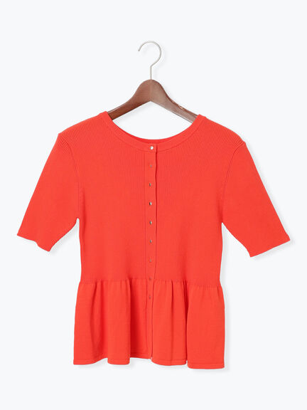 【調温】ペプラムハーフスリーブニット（オフホワイト/ブラック/オレンジ）｜Te chichi（テチチ）通販