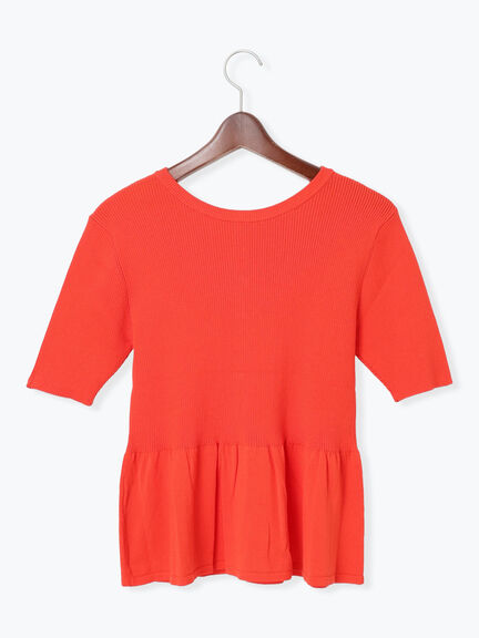 【調温】ペプラムハーフスリーブニット（オフホワイト/ブラック/オレンジ）｜Te chichi（テチチ）通販