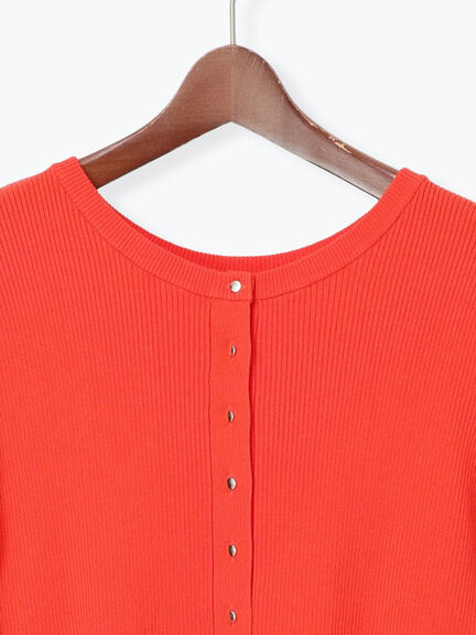 【調温】ペプラムハーフスリーブニット（オフホワイト/ブラック/オレンジ）｜Te chichi（テチチ）通販