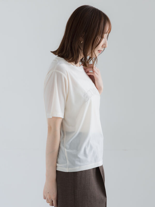 セール】 シアーベロアロゴ刺繍Tシャツ（オフホワイト/ブラック/ブルー