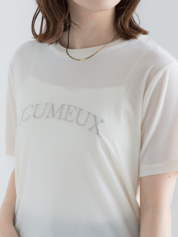 セール】 シアーベロアロゴ刺繍Tシャツ（オフホワイト/ブラック/ブルー