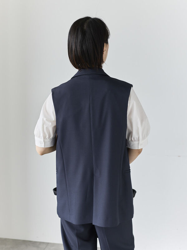 セール】 リネンライクダブルブレストジレ(セットアップ可)（ベージュ