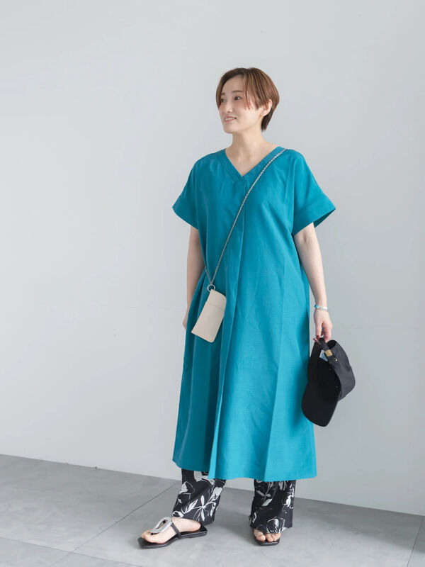 セール】 【接触冷感】麻調サックワンピース《新色追加》（ブラック
