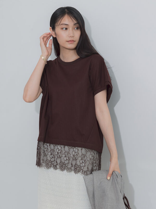 セール】 【接触冷感/ﾏｼﾝｳｫｯｼｬﾌﾞﾙ】レースヘムTシャツ《2026 SUMMER