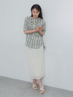 新品 薄手ジャガード柄モックシャツ　トレンドカラー　プリーツスカート セール】 レースプリーツナロースカート《2026 SUMMER LOOK item