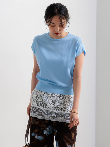 【多機能】フレンチスリーブニット《2026Summer catalog item》（オフホワイト/シルバー/ピンク/サックスブルー/ネイビー）｜Te chichi（テチチ）通販