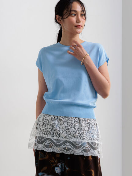 【多機能】フレンチスリーブニット《2026Summer catalog item》（オフホワイト/シルバー/ピンク/サックスブルー/ネイビー）｜Te chichi（テチチ）通販