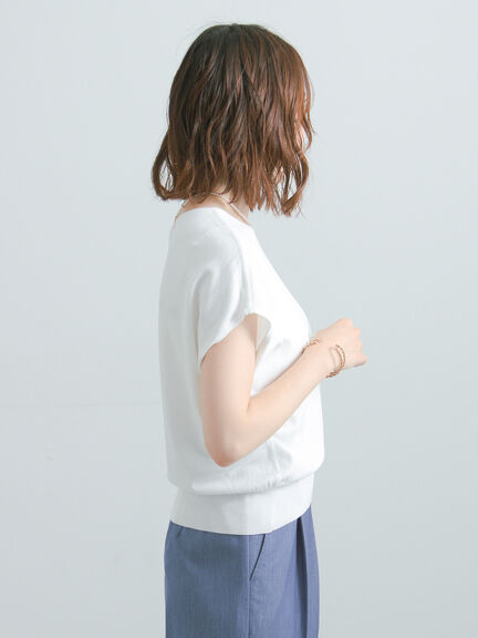 【多機能】フレンチスリーブニット《2026Summer catalog item》（オフホワイト/シルバー/ピンク/サックスブルー/ネイビー）｜Te chichi（テチチ）通販
