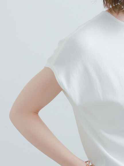 【多機能】フレンチスリーブニット《2026Summer catalog item》（オフホワイト/シルバー/ピンク/サックスブルー/ネイビー）｜Te chichi（テチチ）通販