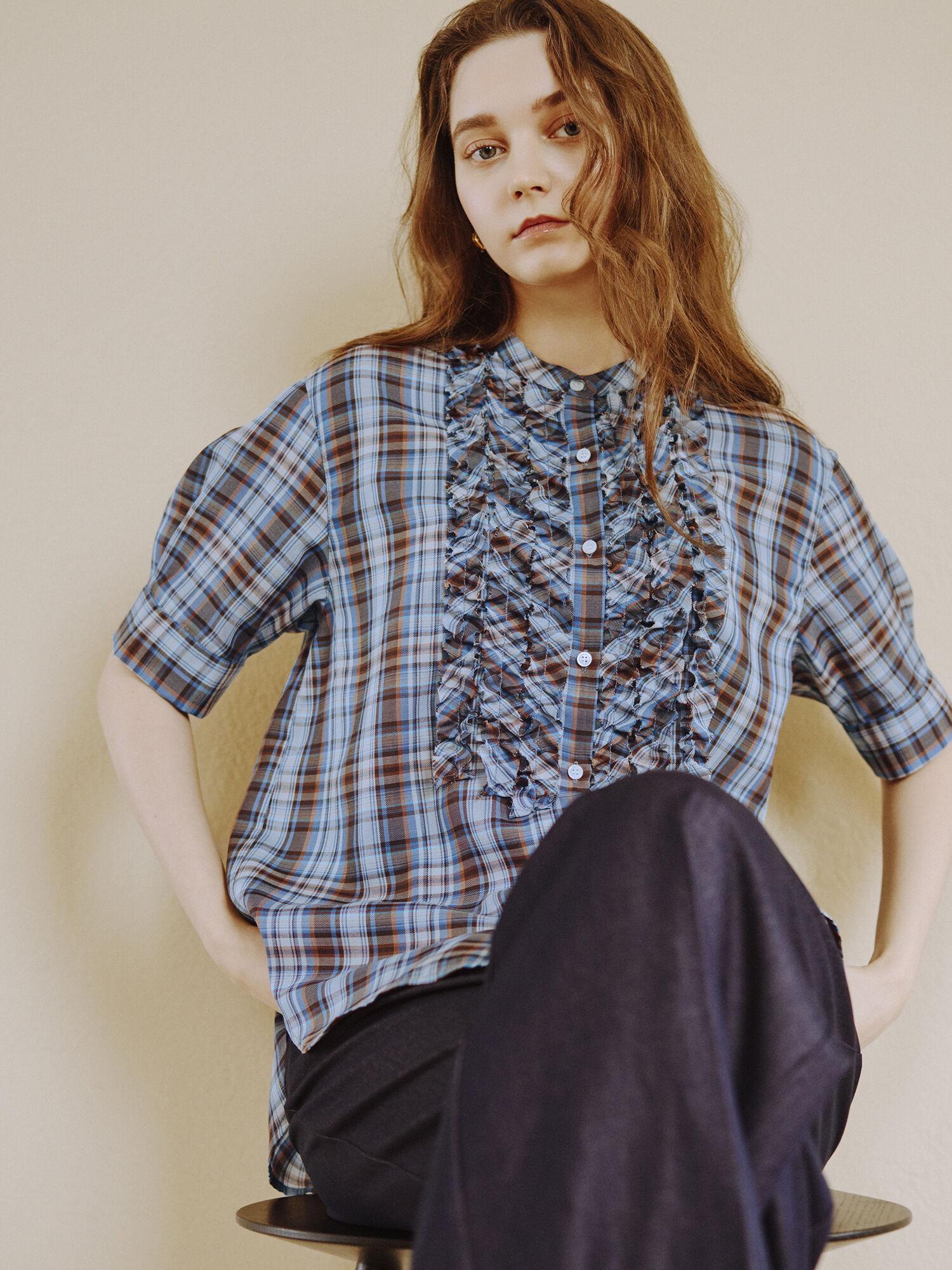 セール】 チェックフリルブラウス《2026 SUMMER LOOK item》（イエロー