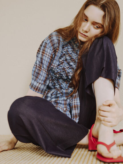 チェックフリルブラウス《2026 SUMMER LOOK item》（イエロー/ブルー/ネイビー）｜Te chichi（テチチ）通販