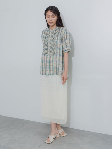 チェックフリルブラウス《2026 SUMMER LOOK item》（イエロー/ブルー/ネイビー）｜Te chichi（テチチ）通販