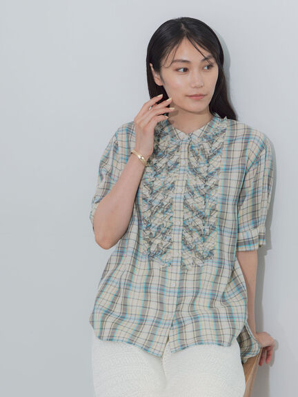 チェックフリルブラウス《2026 SUMMER LOOK item》（イエロー/ブルー/ネイビー）｜Te chichi（テチチ）通販