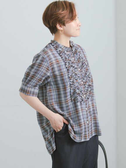 チェックフリルブラウス《2026 SUMMER LOOK item》（イエロー/ブルー/ネイビー）｜Te chichi（テチチ）通販