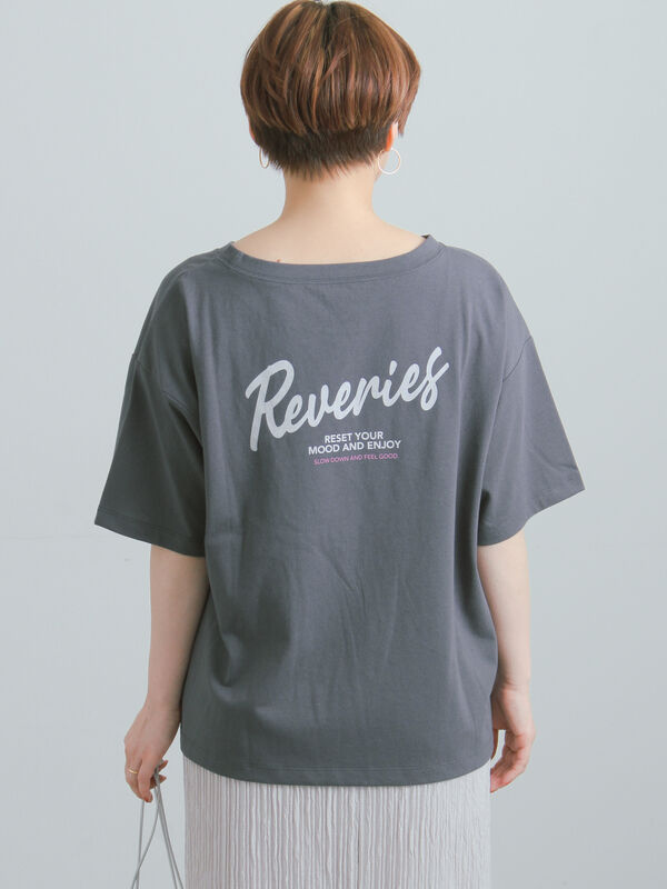 胸刺繍&バックプリントBIGTシャツ（オフホワイト/グレー