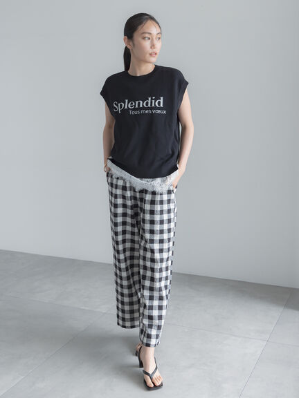 リネンミックスクレープイージーパンツ(セットアップ可)《2026 SUMMER LOOK item》（ブラック/ギンガムチェック/グレンチェック）｜Te chichi（テチチ）通販