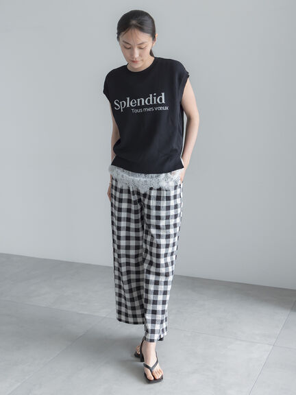 リネンミックスクレープイージーパンツ(セットアップ可)《2026 SUMMER LOOK item》（ブラック/ギンガムチェック/グレンチェック）｜Te chichi（テチチ）通販