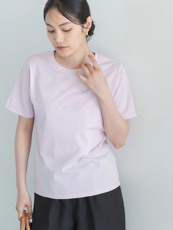 セール】 【接触冷感】パール&刺繍ロゴコンパクトTシャツ（オフ