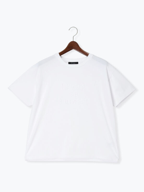 接触冷感】ステッチ刺繍ロゴレギュラーTシャツ（オフホワイト