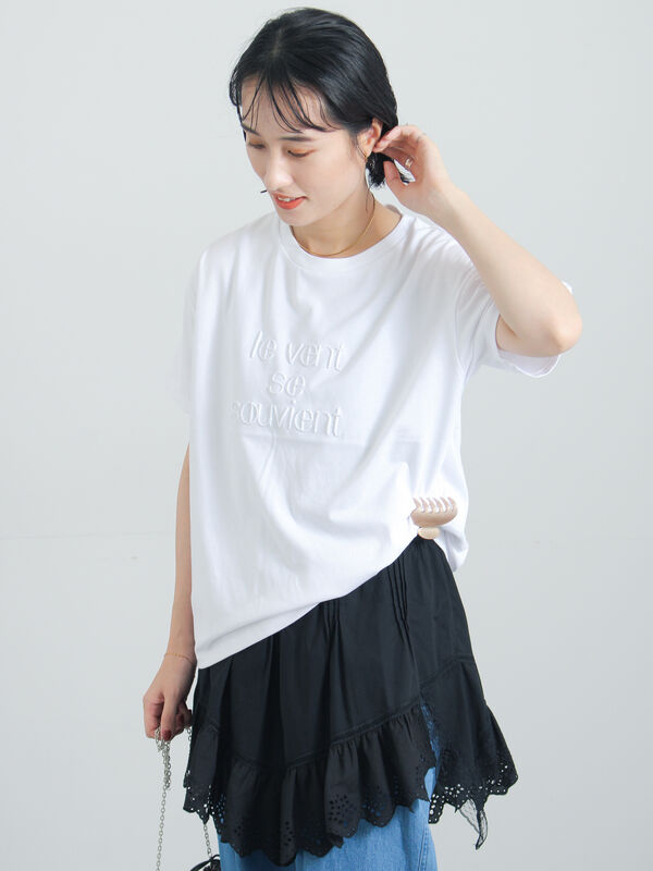 セール】 【接触冷感】ステッチ刺繍ロゴレギュラーTシャツ（オフ