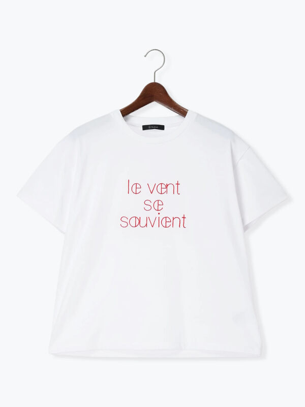 VETEMENTS ホワイト Tシャツ　バッグロゴ　刺繍　パッチ 接触冷感】ステッチ刺繍ロゴレギュラーTシャツ（オフホワイト